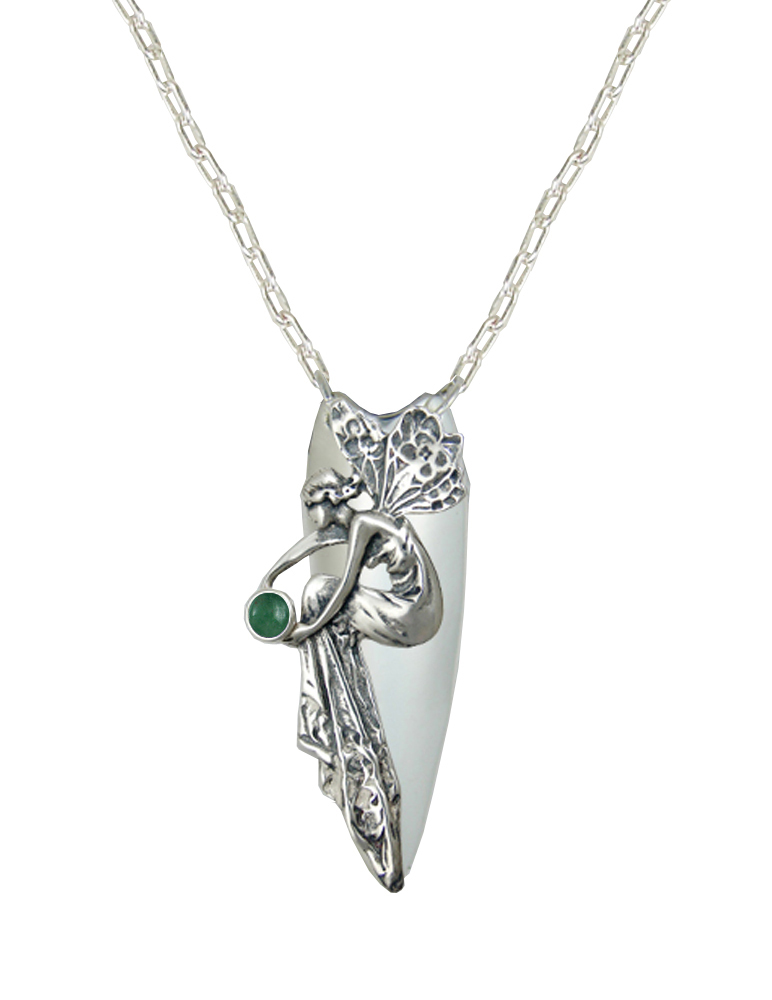 Sterling Silver Full Bodied Fairy Aromatherapy Pendant Necklace With Jade